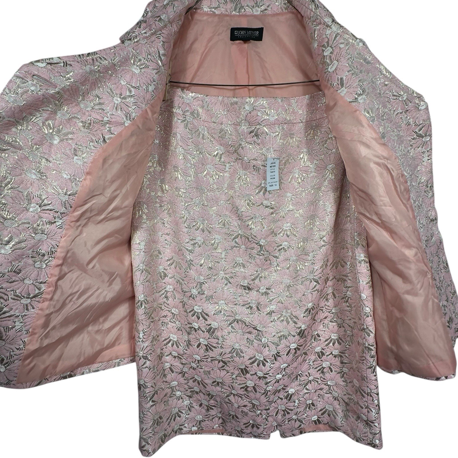 John Mayer Women’s 2pc Suit pink Silver white Rhinestone Buttons Size 12