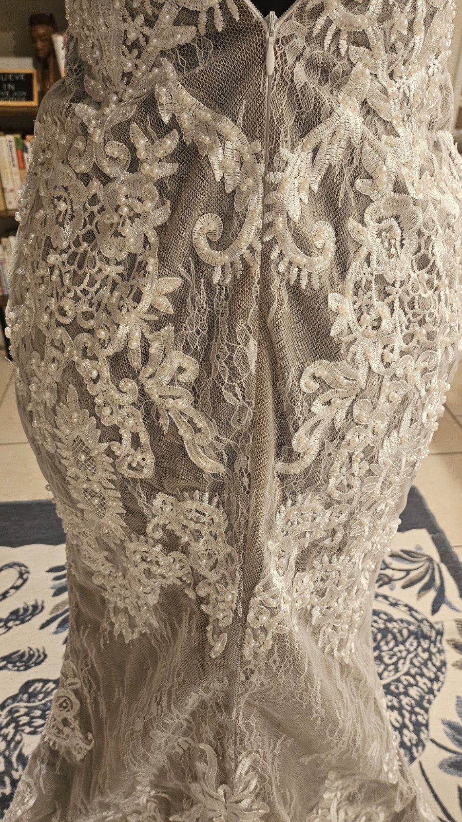 Elegant Beaded Lace Mermaid Gown – Ivory/Nude – Handcrafted Detailing