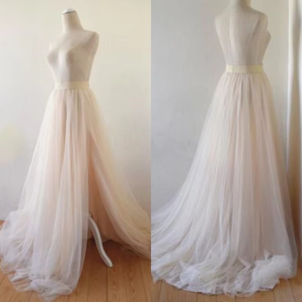 Long Beach Wedding Removables Skirt Side Slit High Waist Women Detachable Train