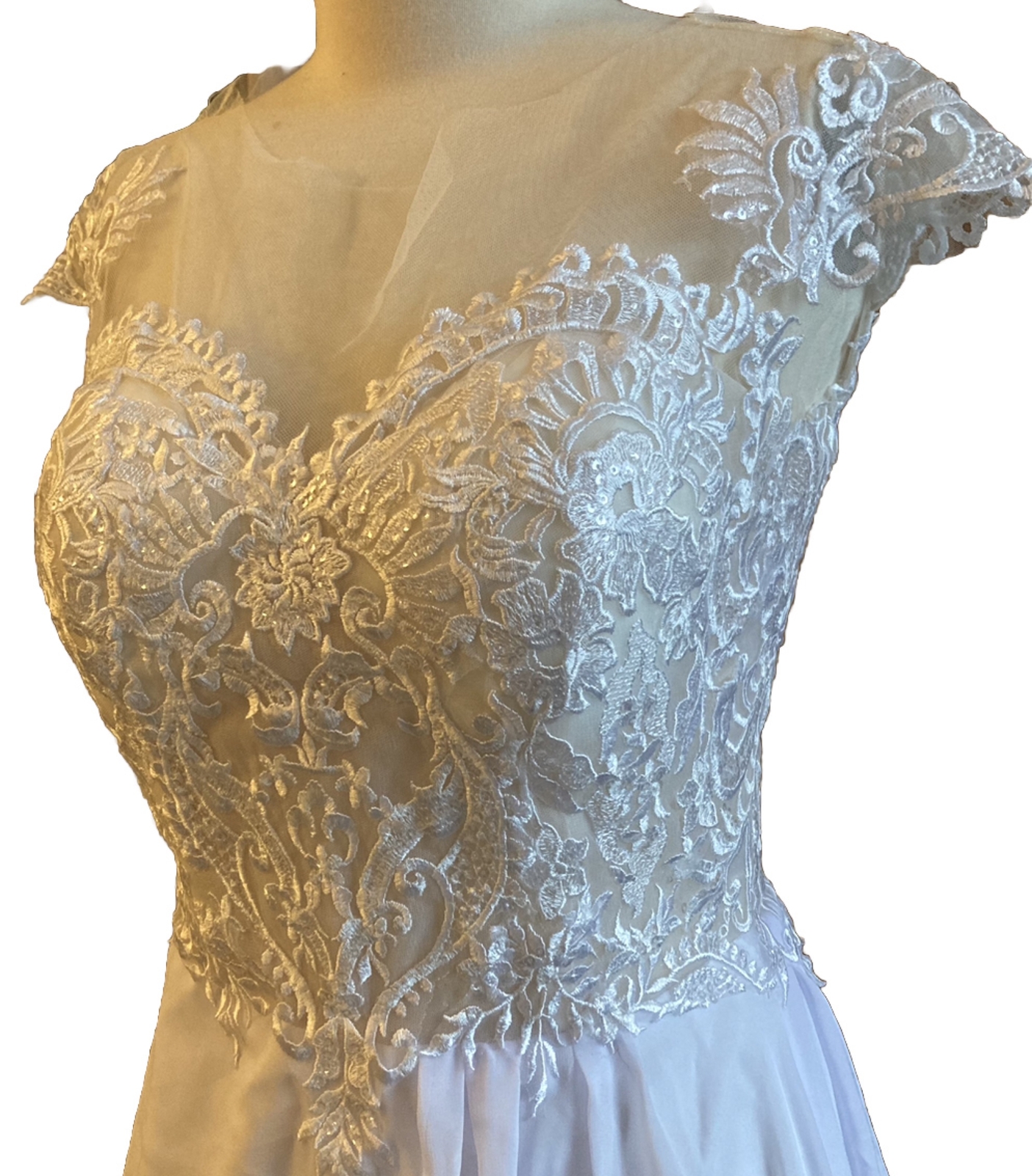 Warm Notices Wedding Dress OSFM Gown White Sequins Embellished Corset Slit NWT