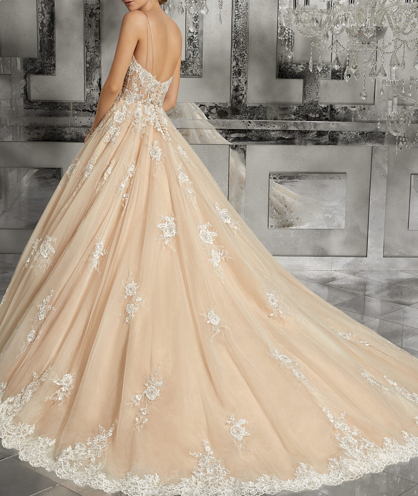 Breezy Lace Wedding Dress Wedding Dress 32-60 Beaded Champagne Straps Buttons