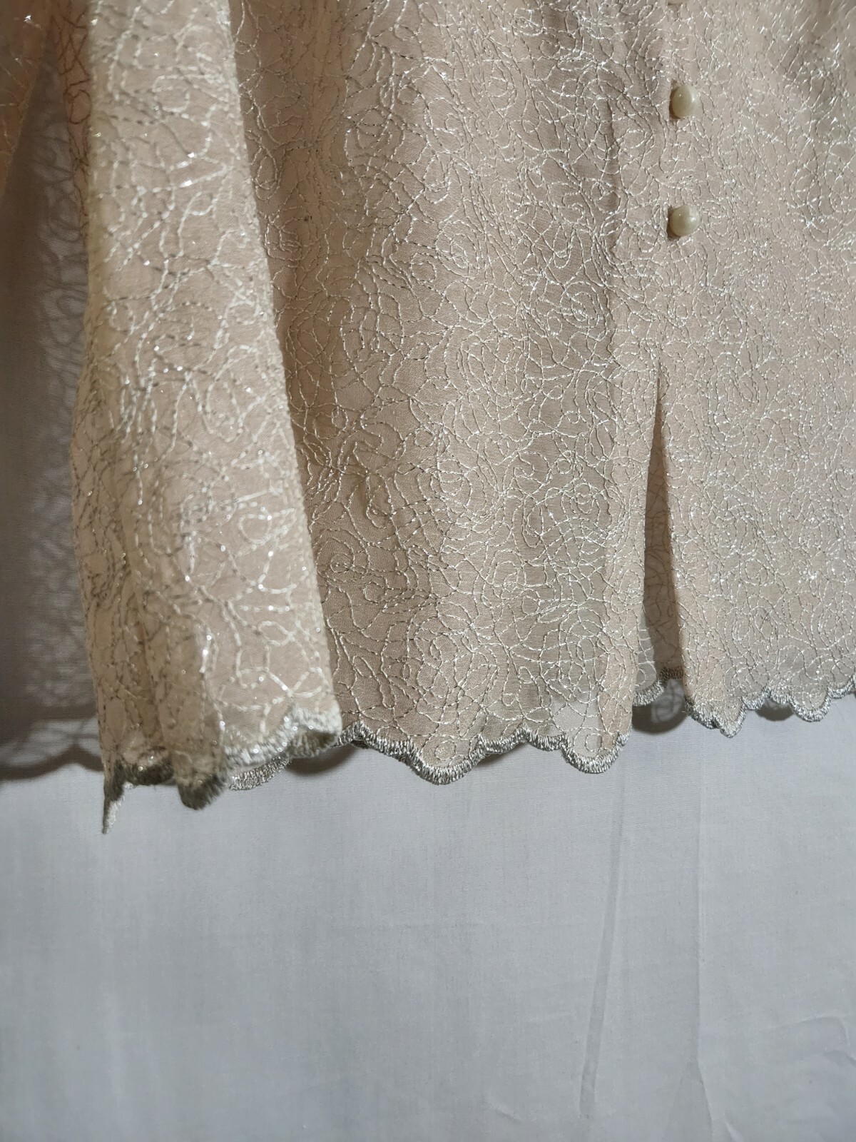 Top Bridal Taylored by Chau Dress Top Shirt Sheer Button Beige Wedding Formal 14