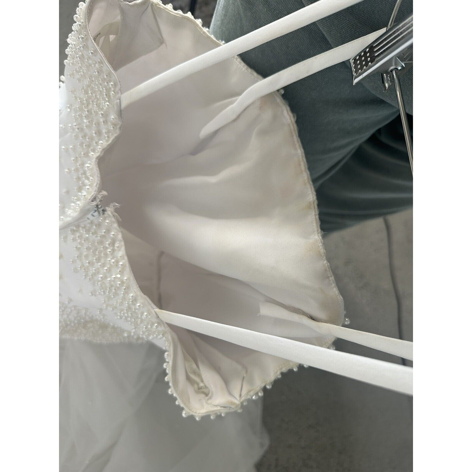 Oleg Cassini Women’s 8 Dress White Satin Wedding Beaded Bodice & Tulle Skirt