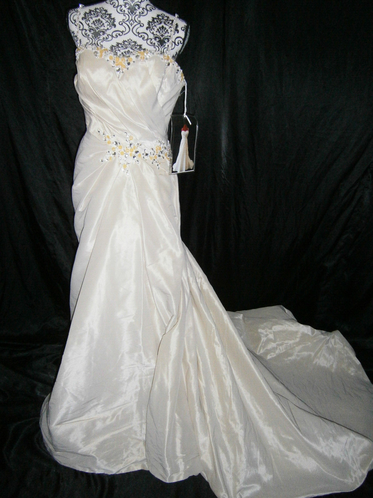 Anjolique Wedding Dress 12 Champagne Yellow Gems Beaded Ballgown Train NWT