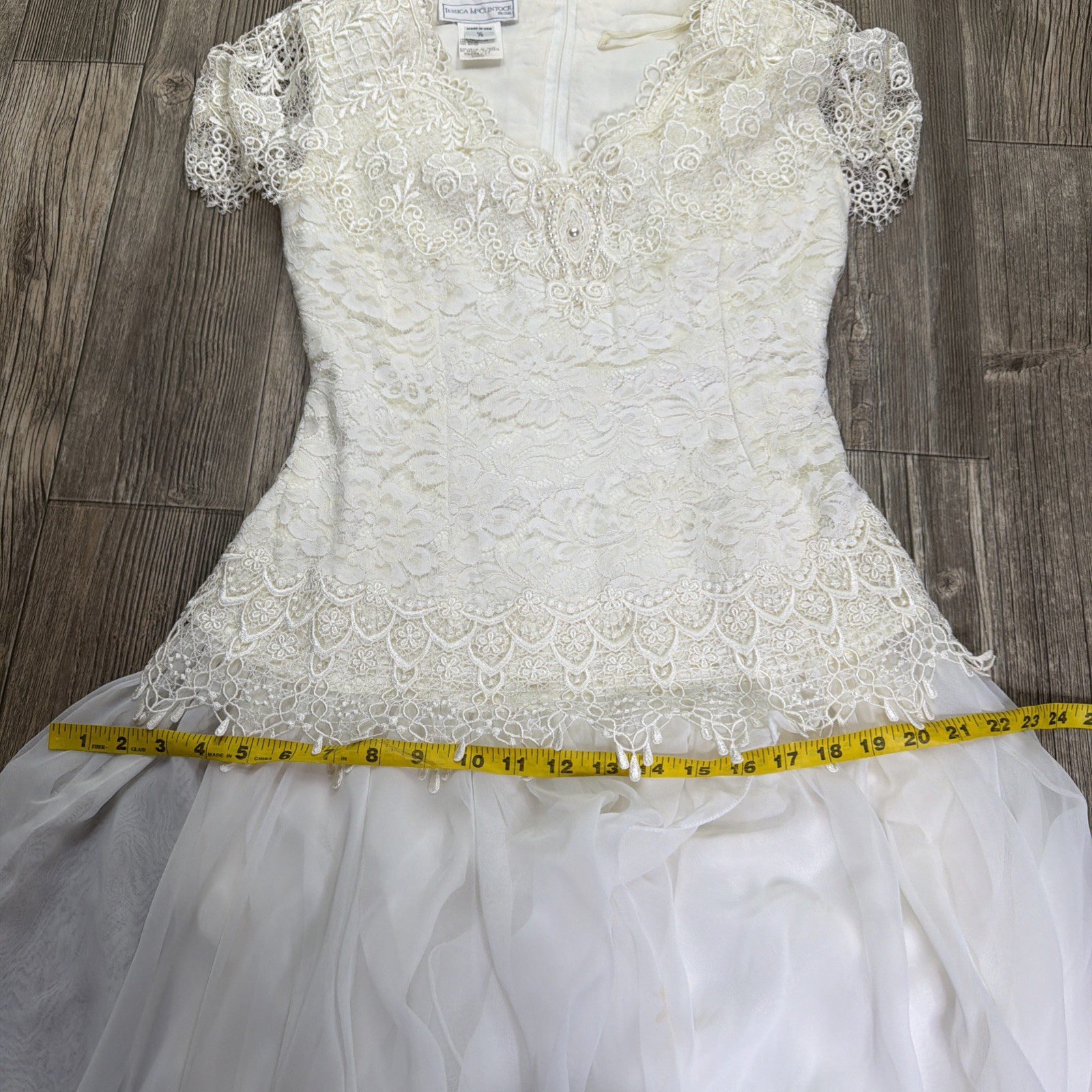 Vtg 90s Jessica McClintock Bridal Beaded Chiffon Wedding Dress Size 11/12