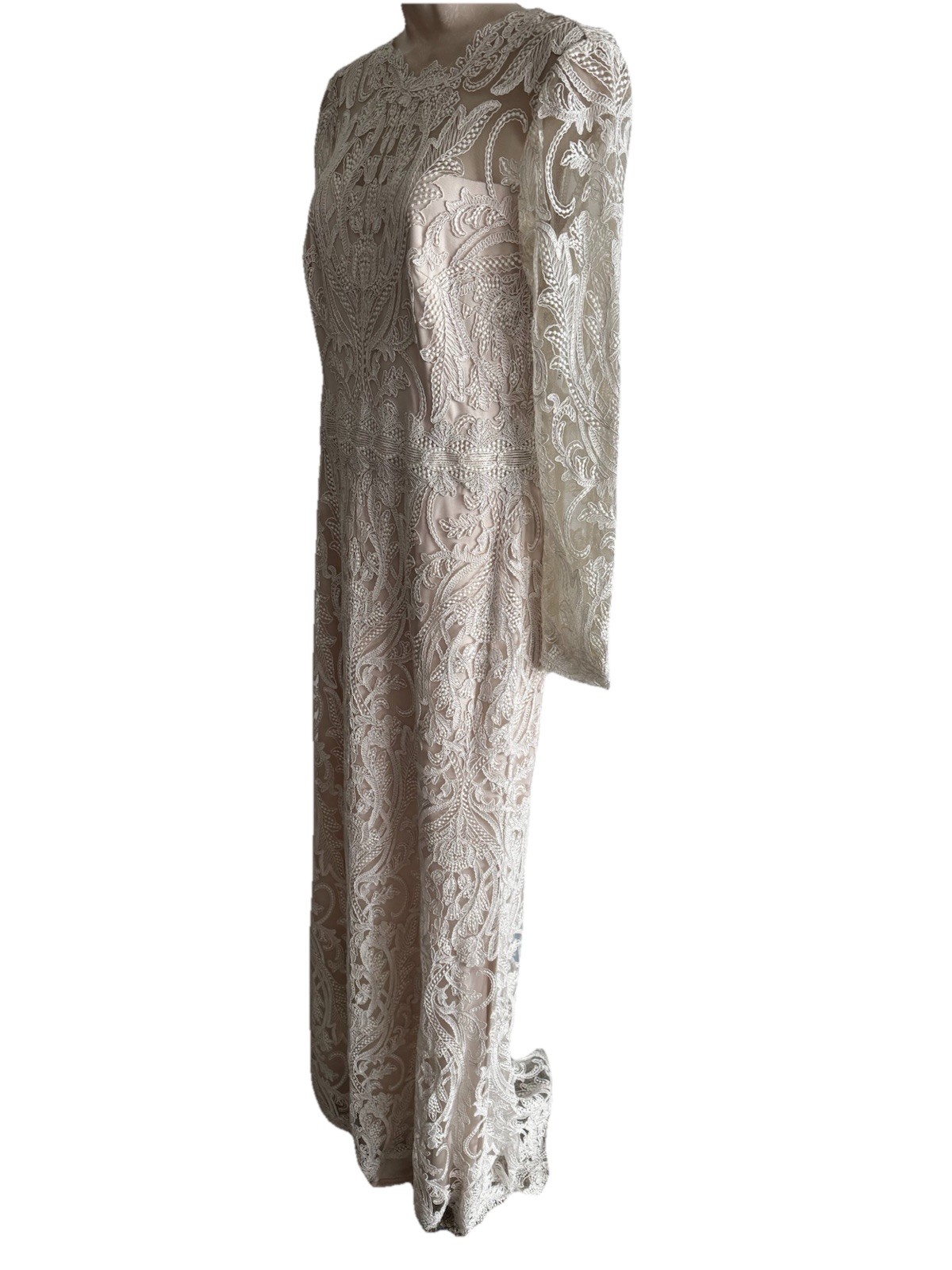 NEW Tadashi shoji gown dress Wedding Bridal All Lace Long +Train Ivory White 8