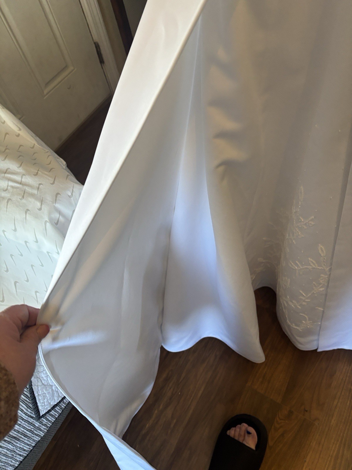 Strapless White Embroidered Beaded A-Line Wedding Dress with Train & Buttons