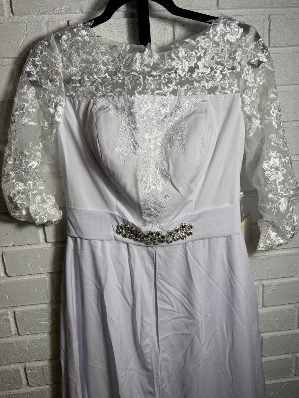 LanTing Bride Wedding Dress Lace Rhinestone Empire Waist Bridal Gown White US 10