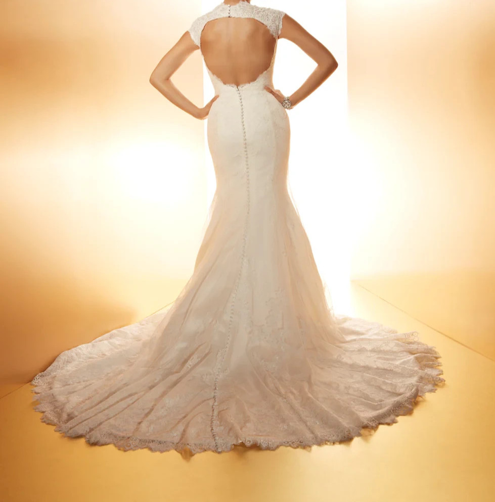 Matthew Christopher Violet Wedding Dress 8-12 Champange Silk Lace Keyhole