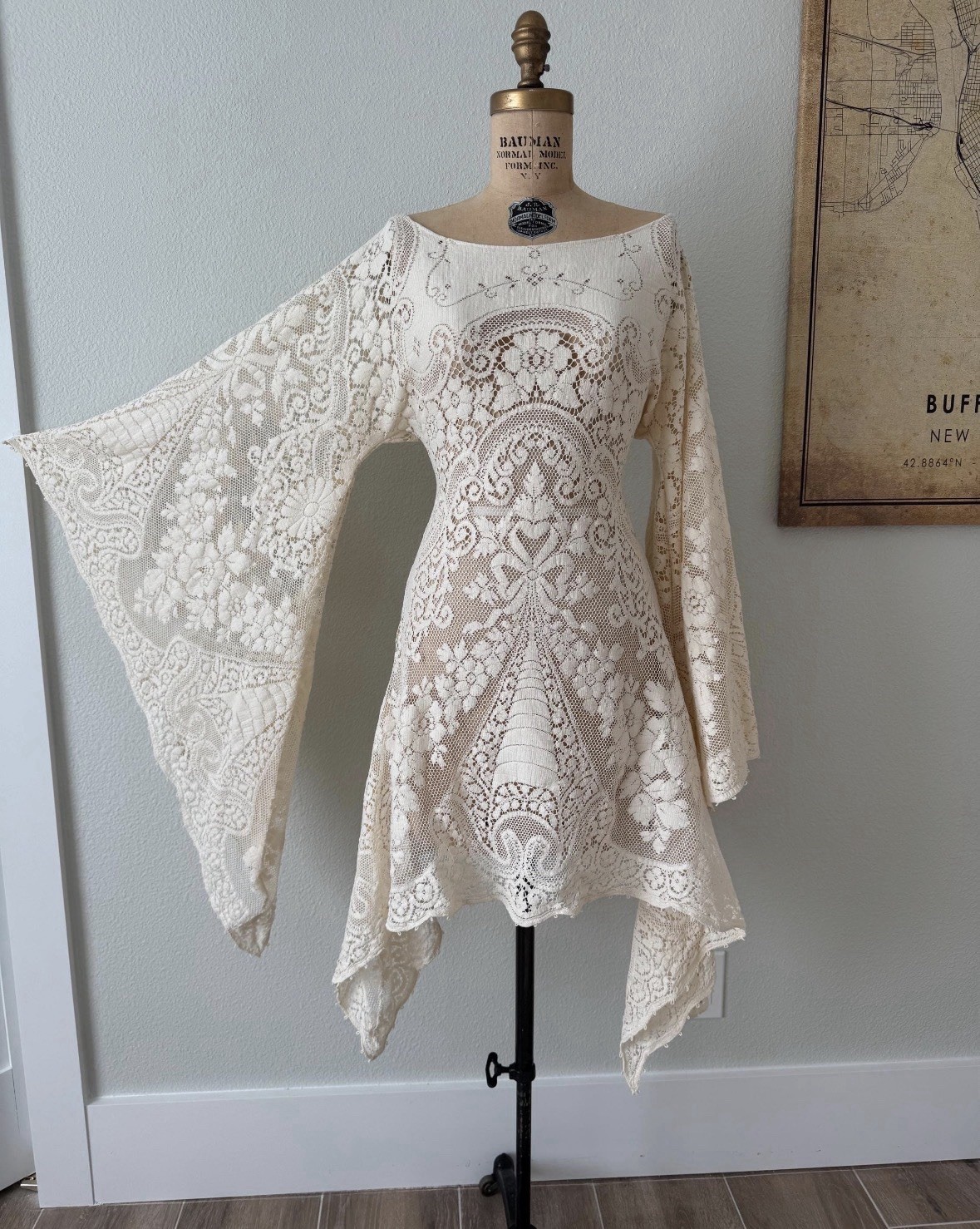 Cotton Vintage Lace Wedding Dress High-Low Reception Shower Elopement Med LG XL
