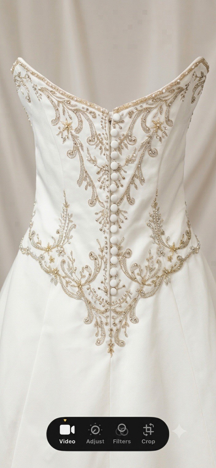 Strapless White & Gold Beaded Embroidery A-Line Princess Wedding Dress Train