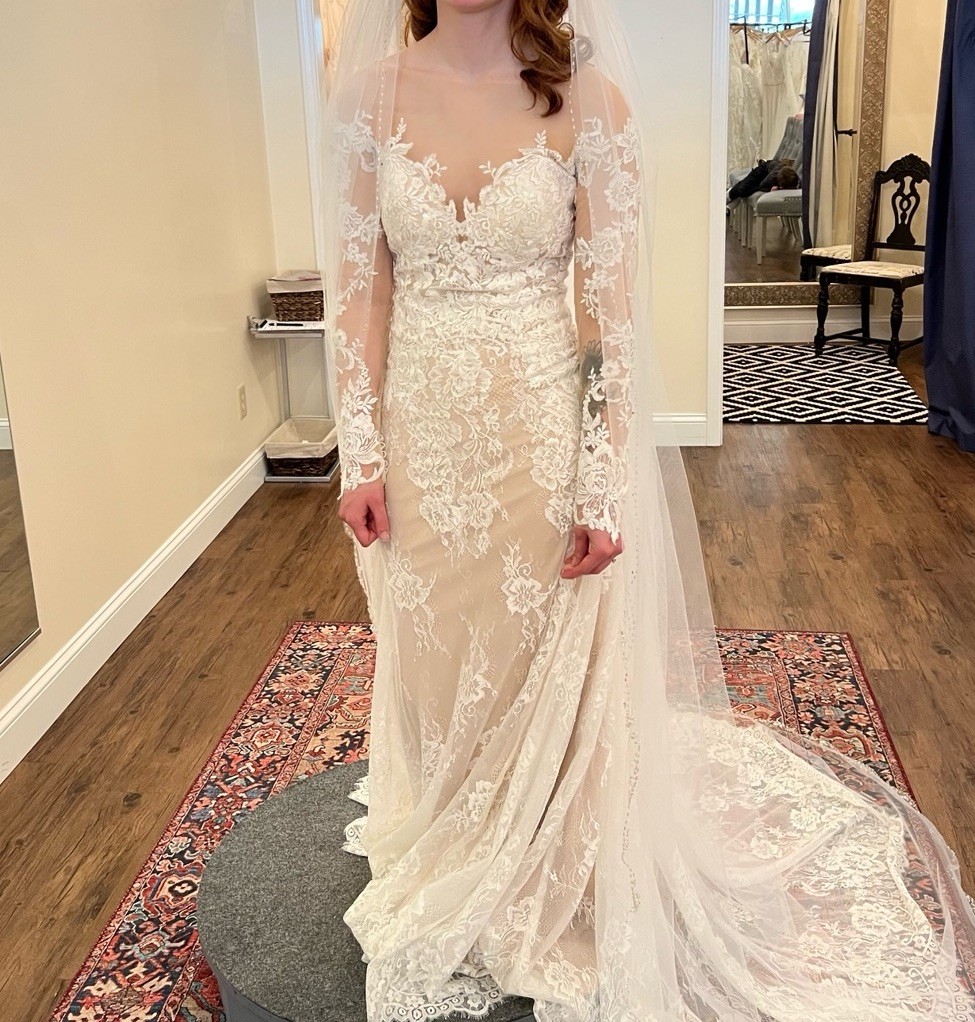 Morilee 8216 Ivory/Beige Lace Illusion Long Sleeve Mermaid Train Dress 6