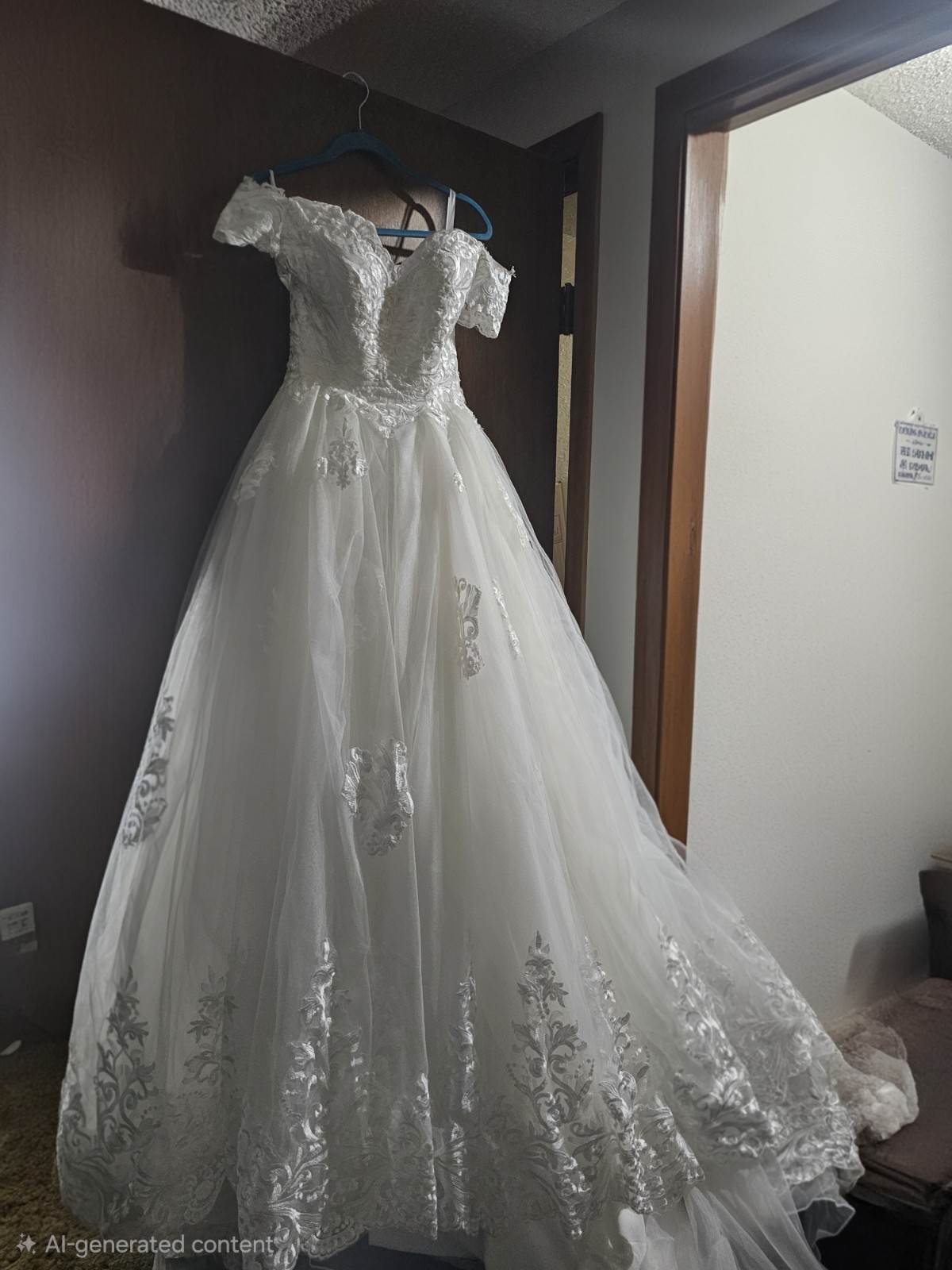 White Lace & Embroidery Ball Gown Wedding Dress V-Neck Short Sleeve Corset