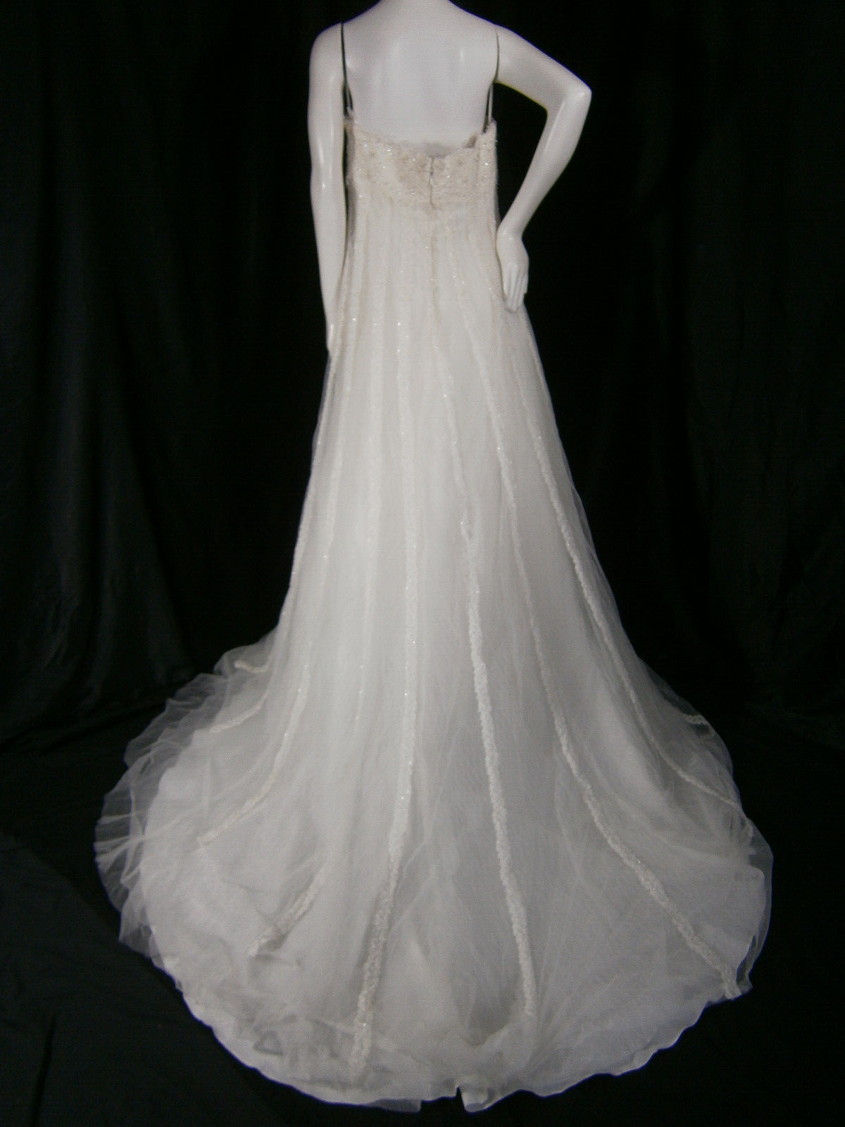 La Sposa Wedding Dress 16 Ivory Tulle Organza Lace Strapless Beaded Train