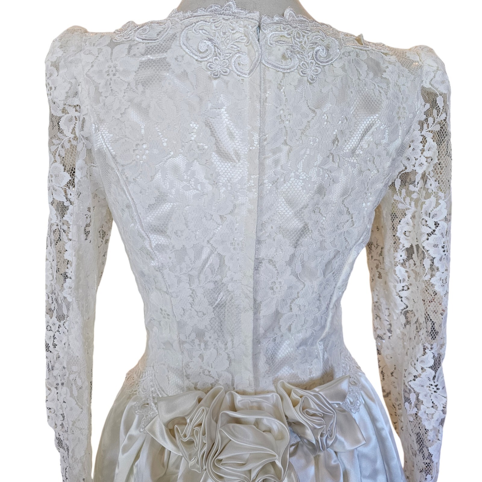 Jessica Mcclintock 90s White Wedding Dress Lace Embellished Long Sleeve Size 7/8