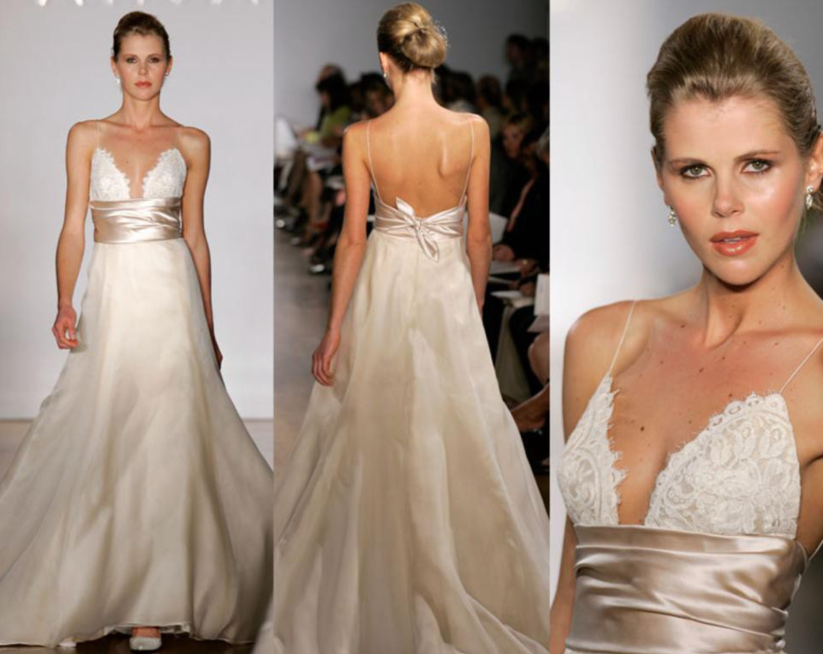 AMSALE Bali S (4) Ivory A-Line Organza Silk Lace Bralette Wedding Dress