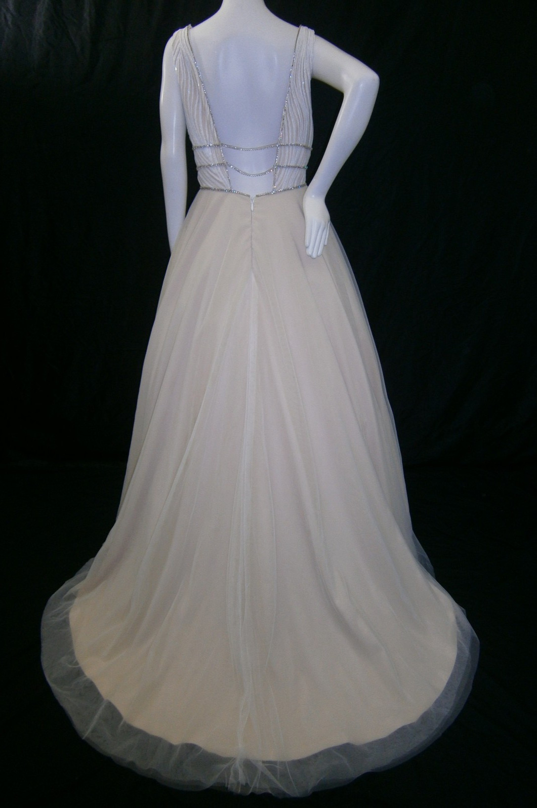 Ashley & Justin Bride Wedding Dress 12 Cafe Tulle Ball Gown Sequins Crystals