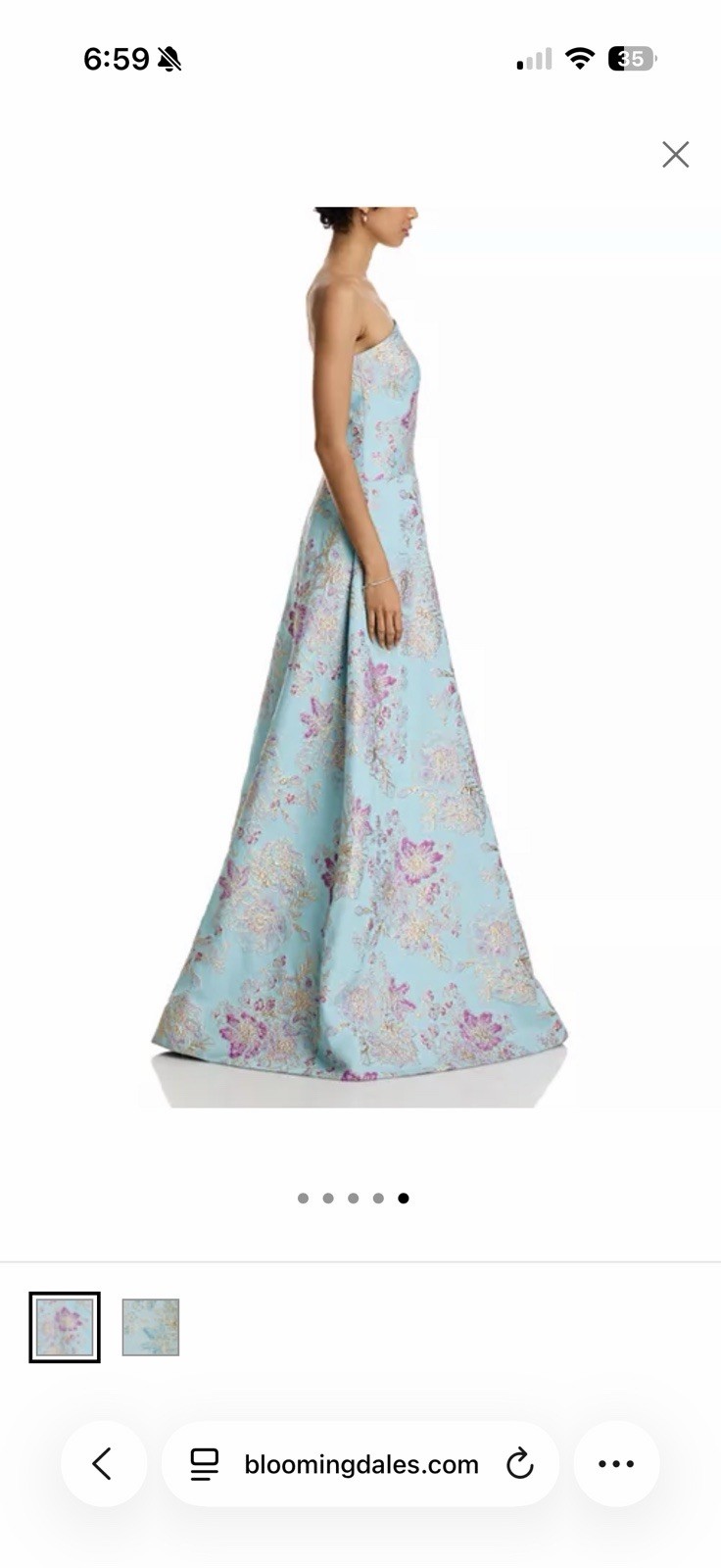 Strapless Sleeveless Blue and pink embroidered Floral Full Length A-line dress