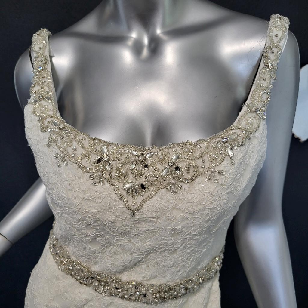 NWT~$1355~MORILEE~SZ 6/8~IVORY EMBELLISHED FIT & FLARE WEDDING DRESS GOWN