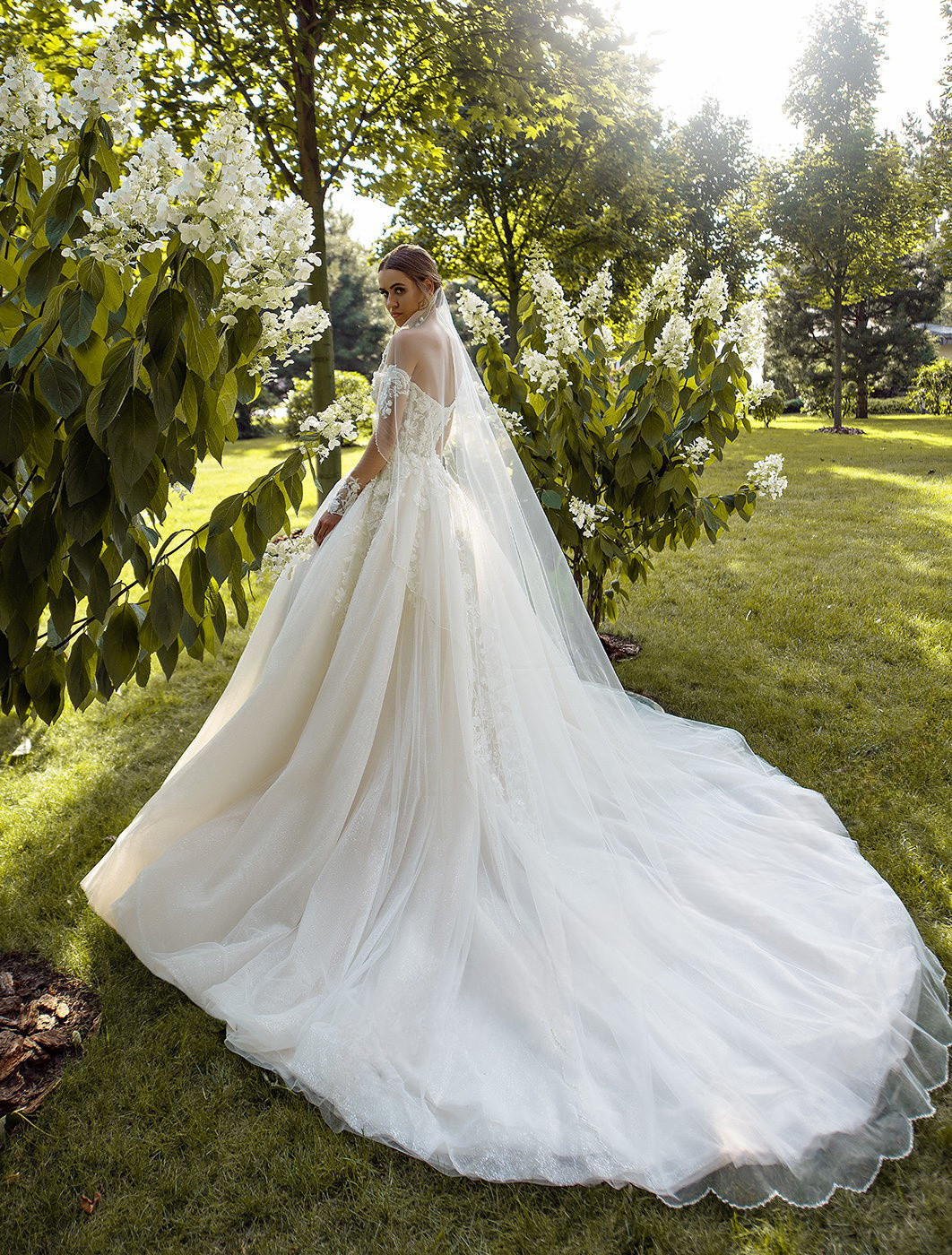Tulle Applique Long Sleeve Wedding Dresses A-Line Sweetheart Sweep Train