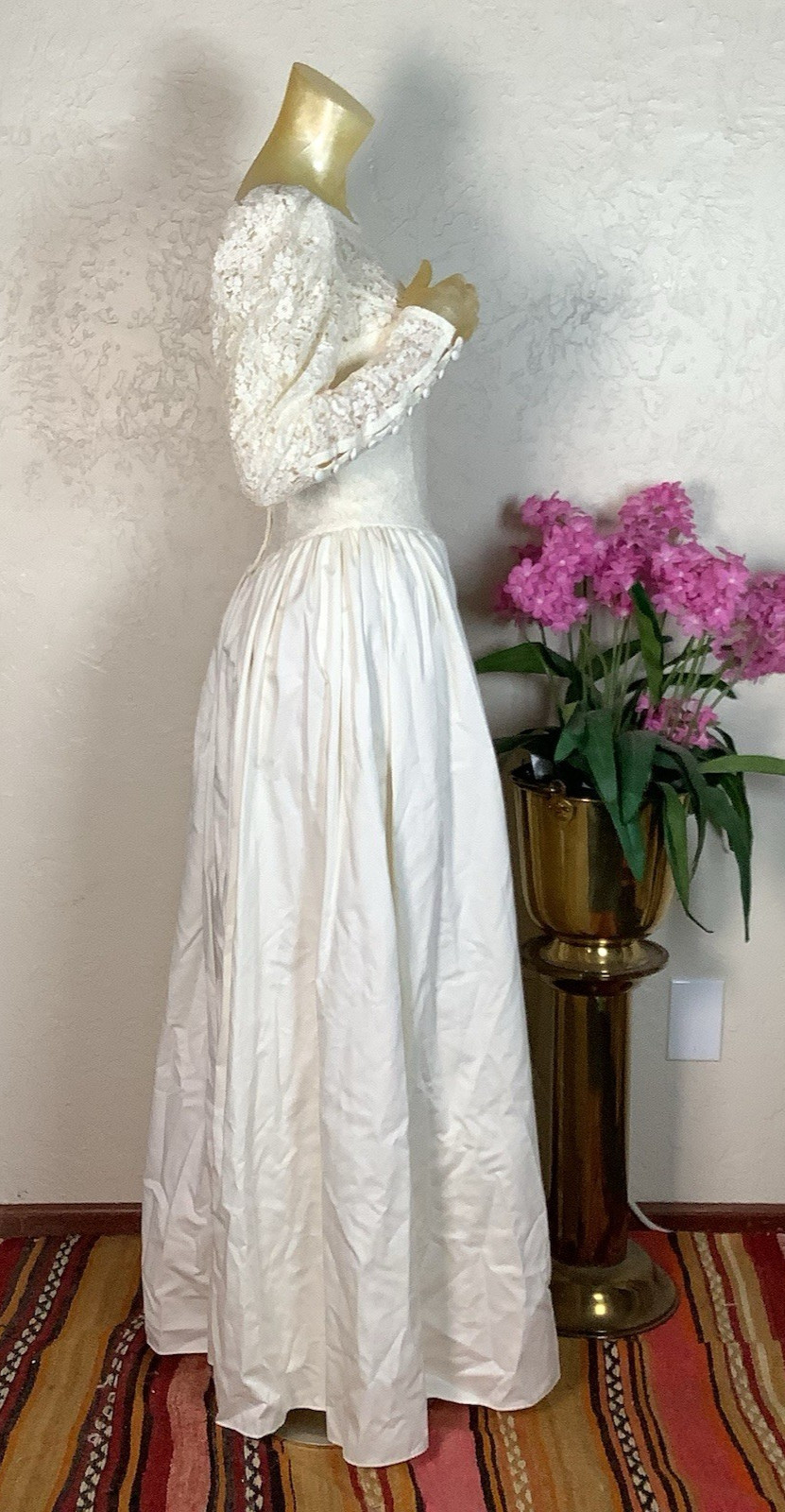 MINT Vintage 1992 Laura Ashley Cotton Sateen Wedding Dress with Veil & Catalog