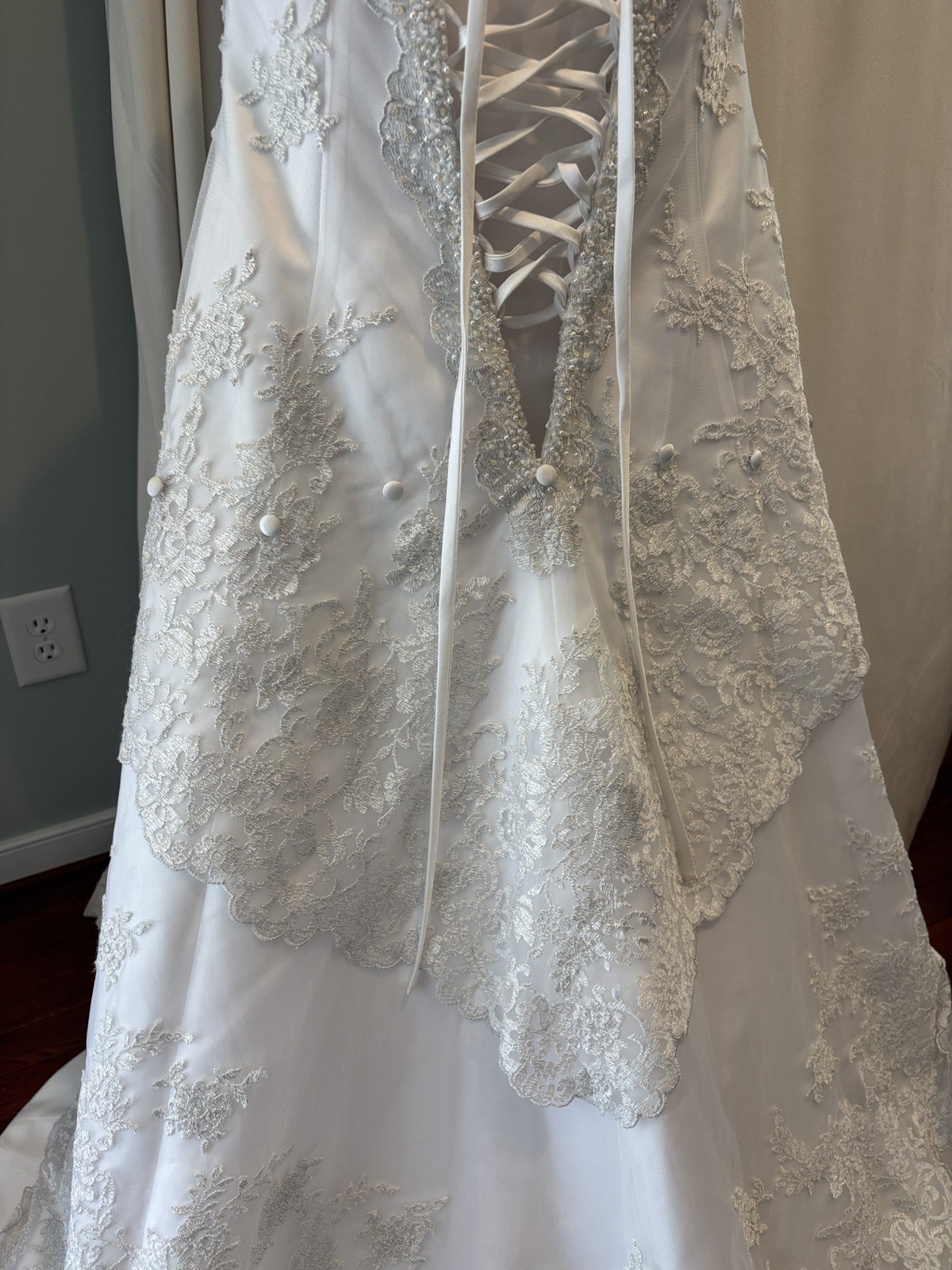 HAUTE COUTURE MAGGIE SOTTERO Chantilly Lace Strapless Buscle Corset 4 Petite Tea