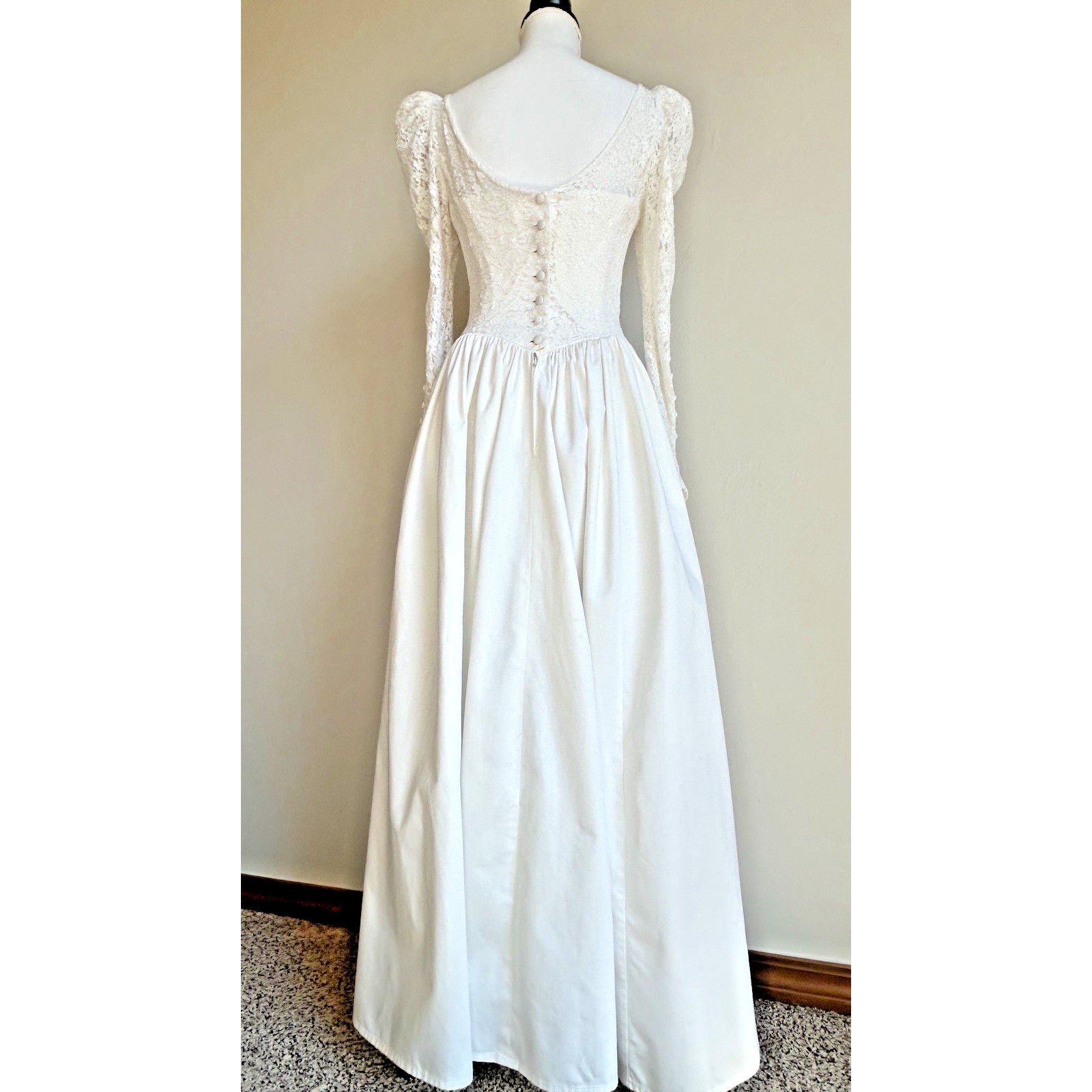 Vintage 1980s Laura Ashley Wedding Dress USA 10 Lace Prairie Made in England VGC