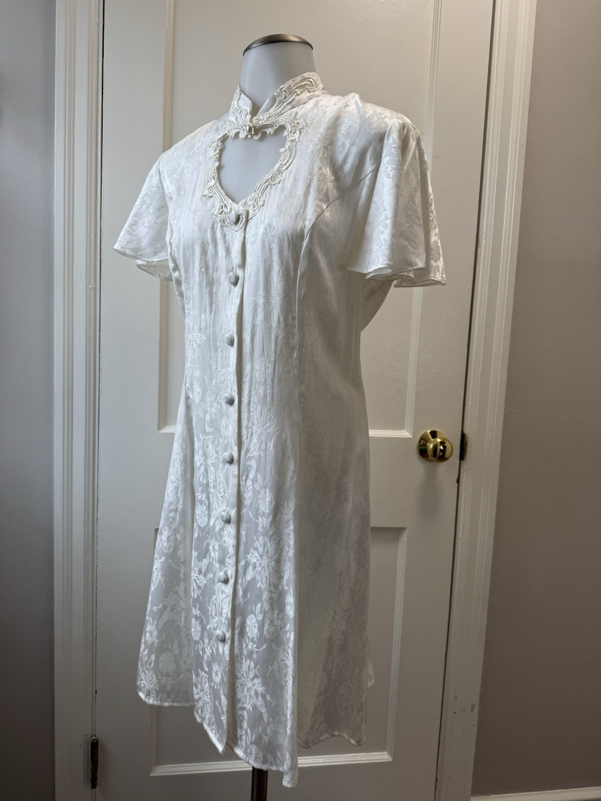 VTG Sarah Richards Lovercore Heart Cutout Dress Bridal Floral Jacquard Corset 5