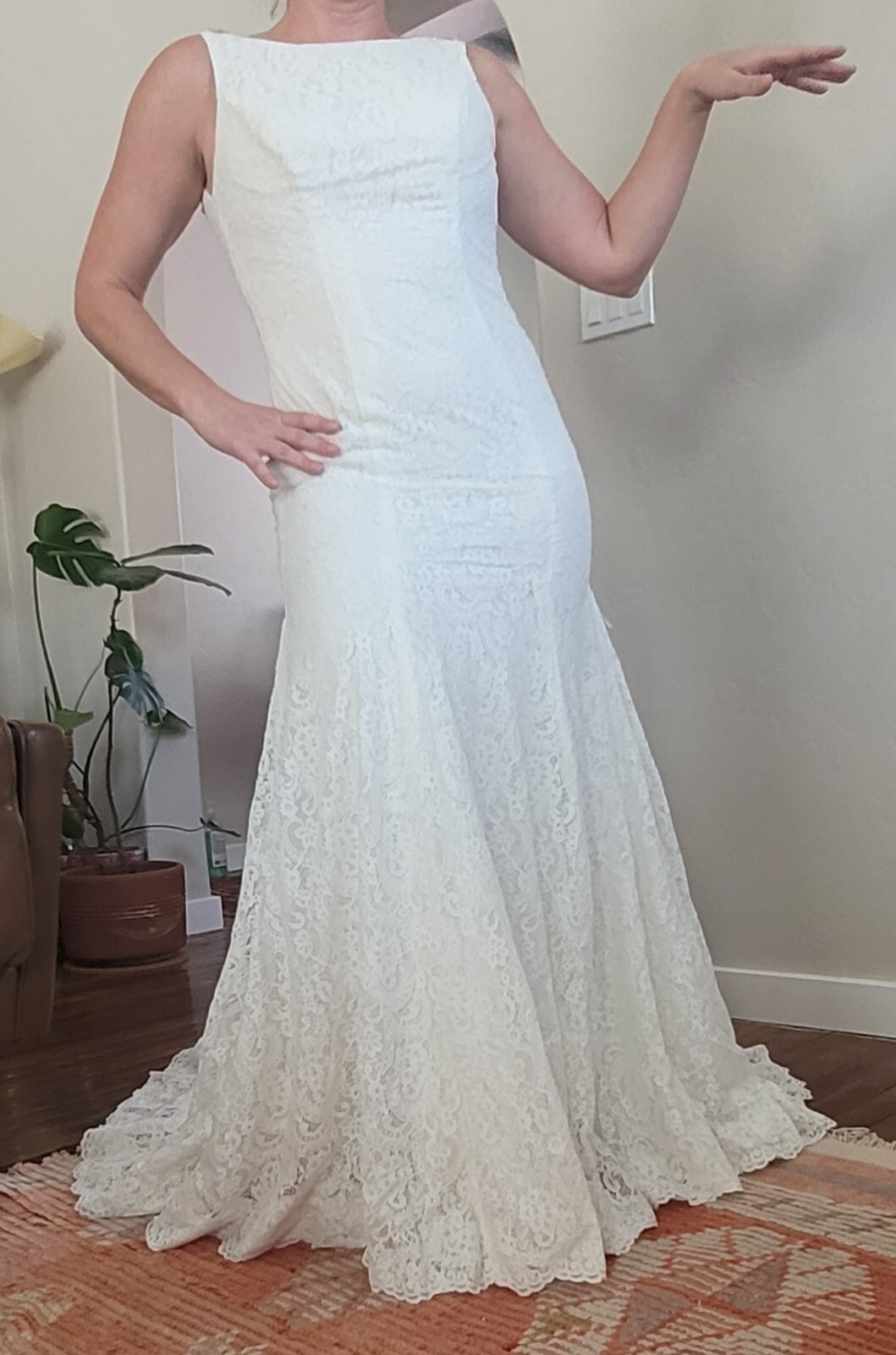 Wedding Dress Mori Lee Style 6866 Size 8 Sheath Fit, Lace, Sequins, V Back