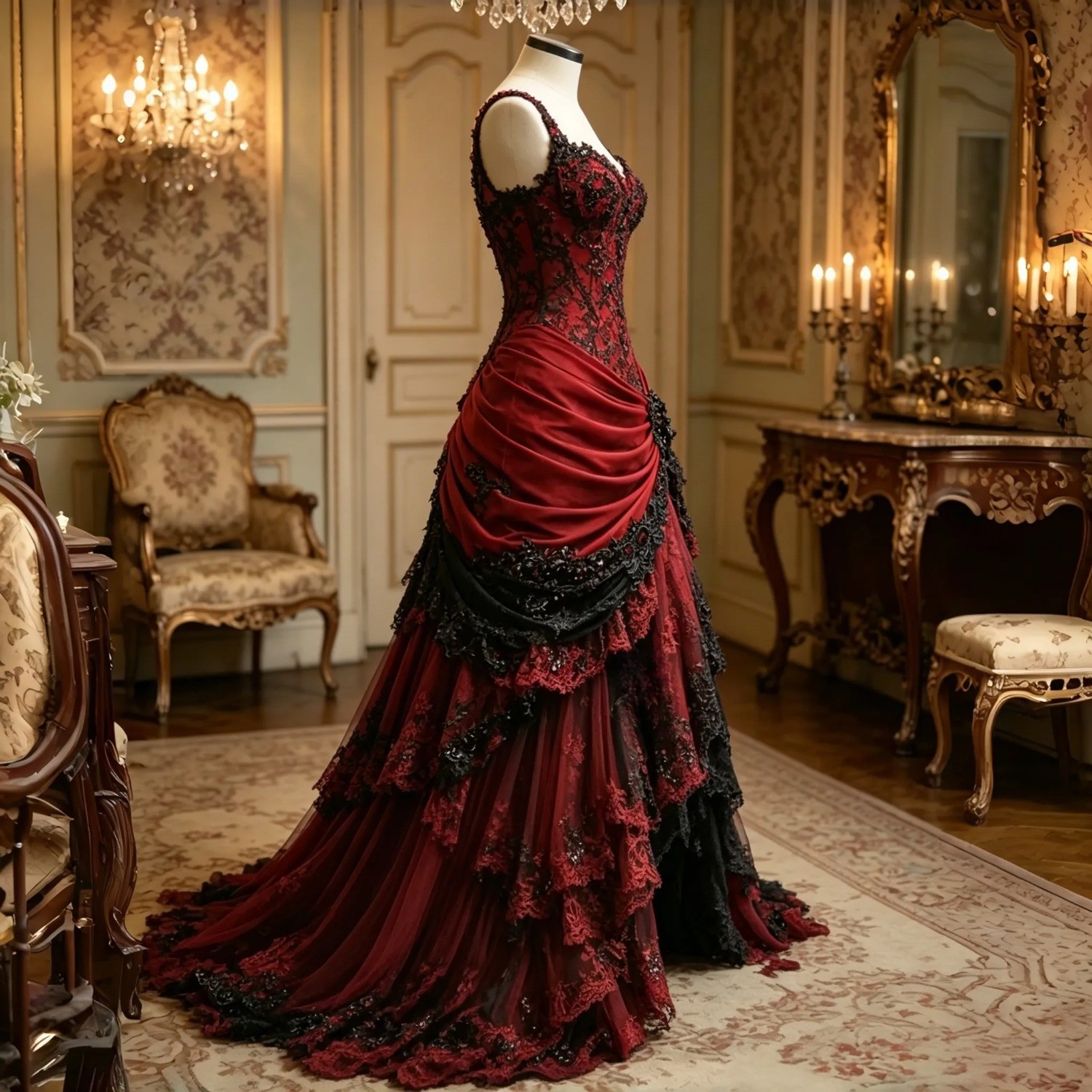 Gothic Red Black Wedding Dresses Spaghetti Straps Ruched High Low Bridal Gowns