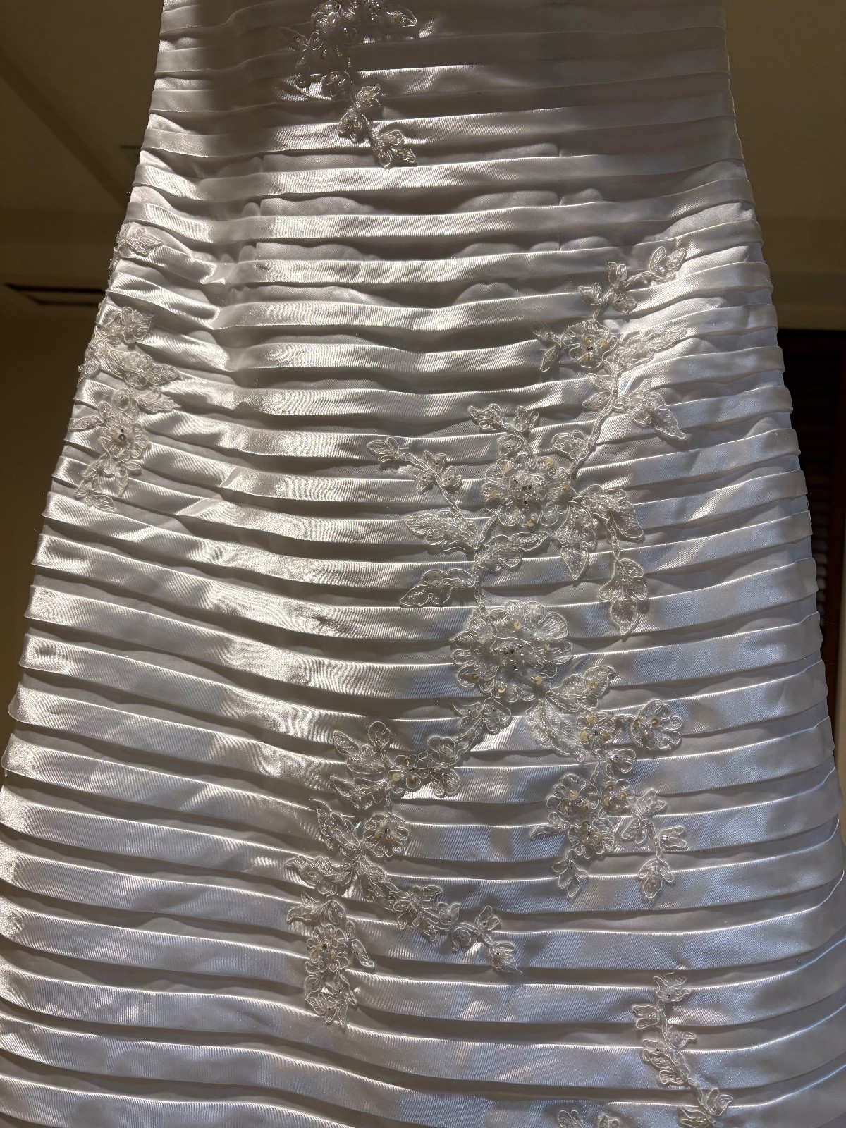 Beautiful Size 8 High Low White Satin with beads and embroidery Wedding Dress