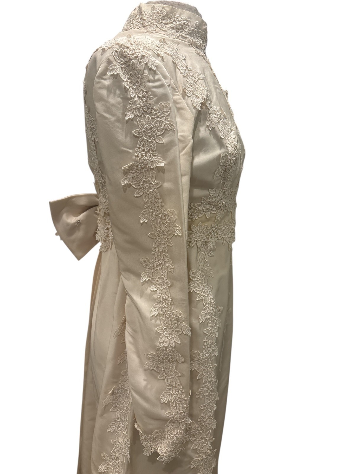 Vintage Ivory Lace Bridal Gown w/ Attached Veil | Long Sleeve High Neck Wedding