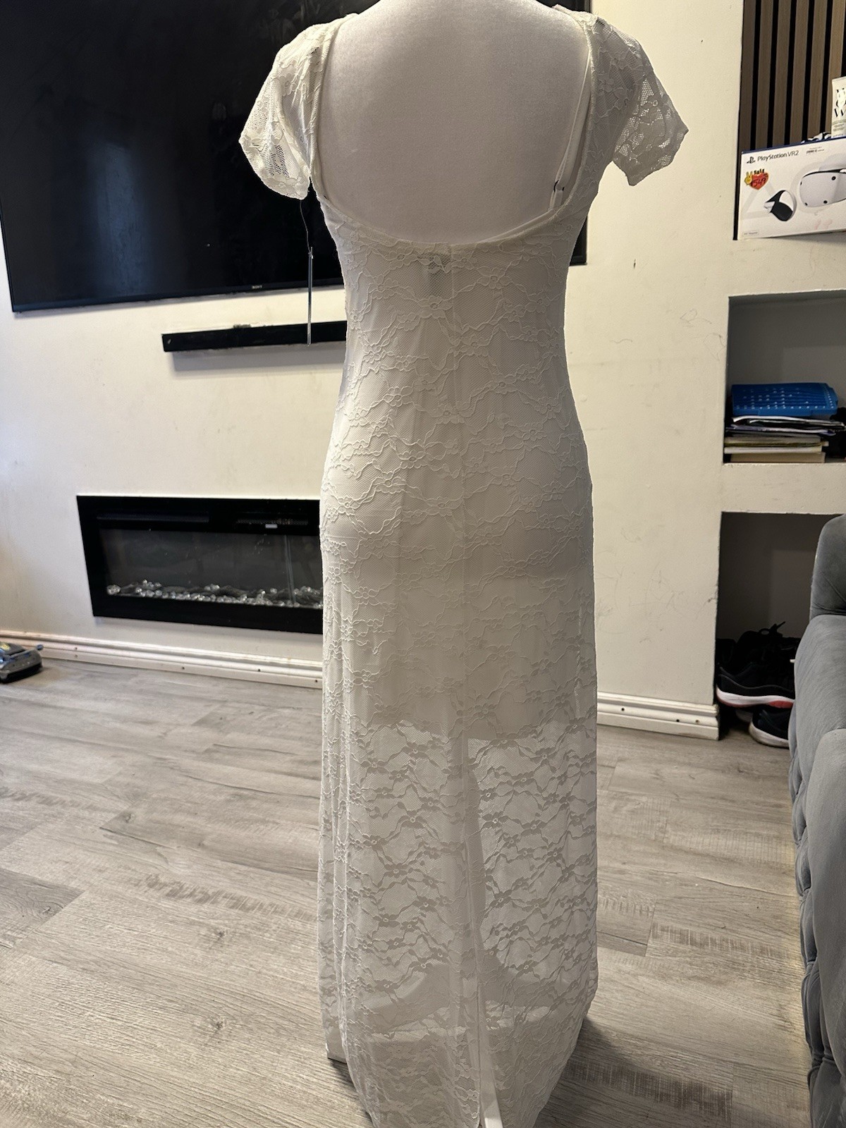 Wild Fable Off-White Lace Cap Sleeve Square Neck Sheath Gown Dress XXS