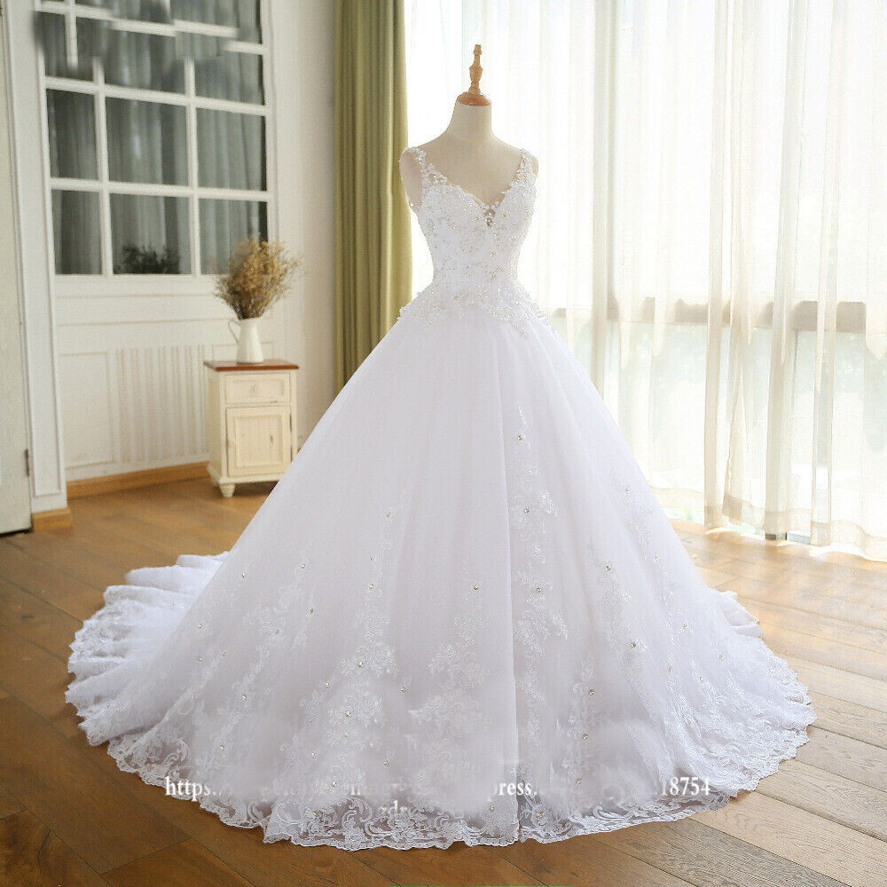 A-Line Princess Wedding Dresses V-Neck Sleeveless Applique Bridal Gowns Custom