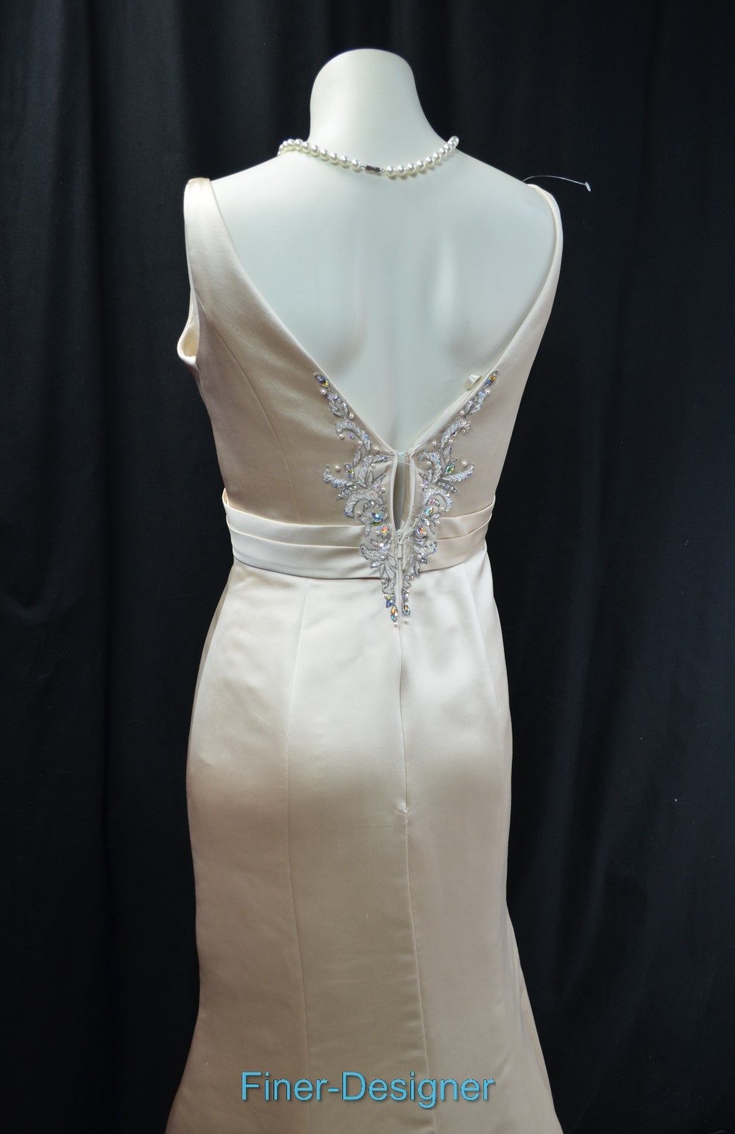 DEMETRIOS BEADED TRUMPET Wedding bridal dress champagne satin sleeveless 10 NEW