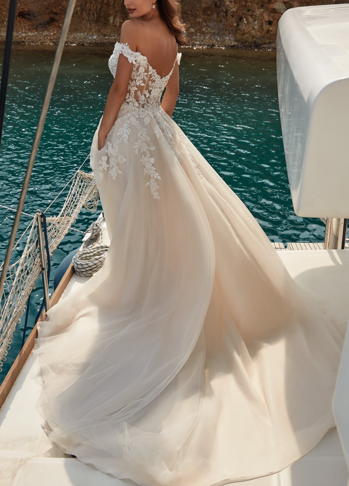 2026 Attractive Wedding Dress Bridal Gown Champagne off-Träger 2-28W Leaves Lace