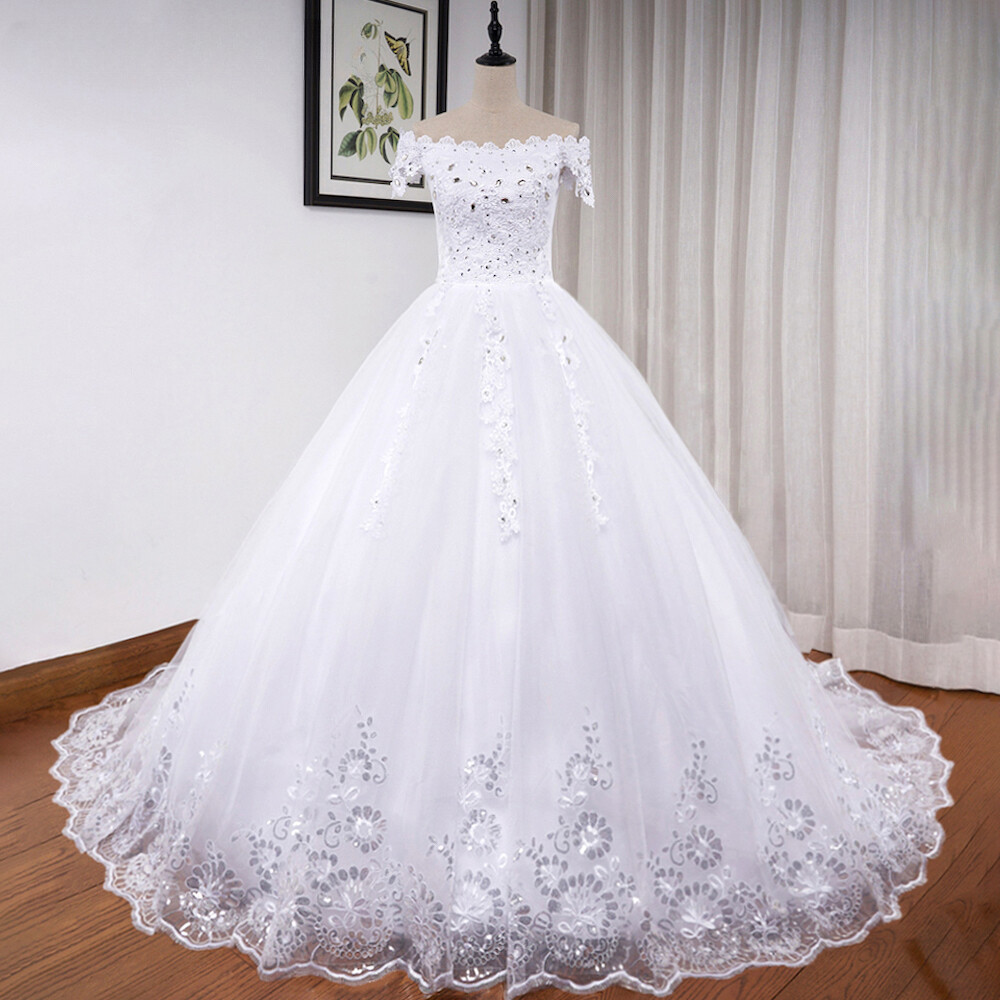 Ball Gown Off Shoulder Wedding Dresses Beaded Lace Applique Bridal Gowns Custom