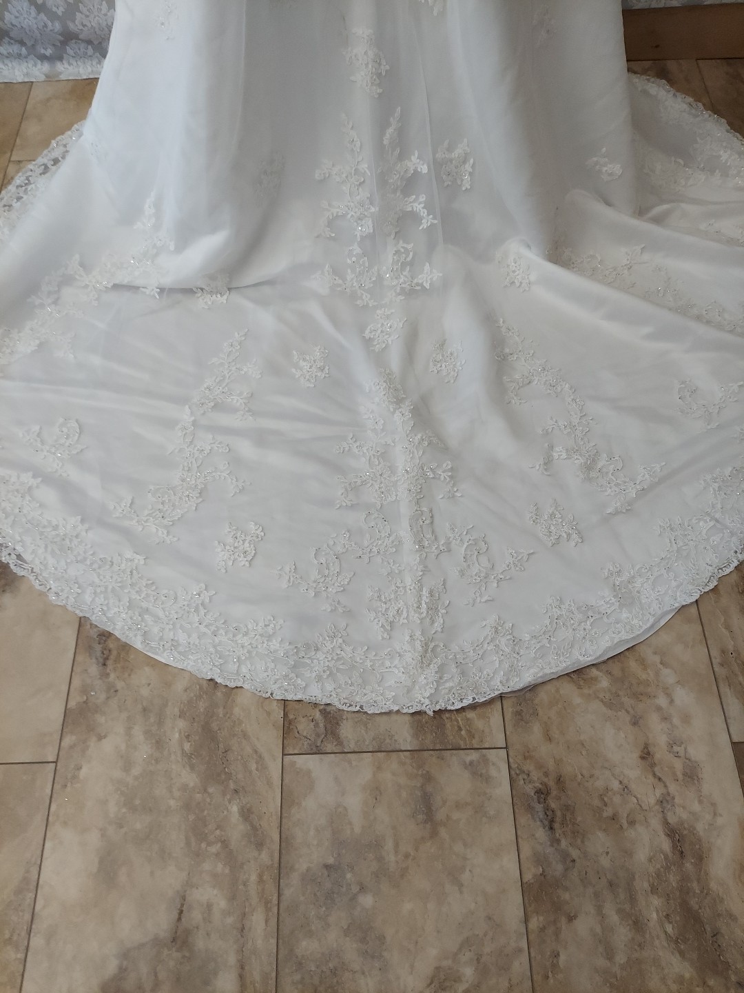 Mary,s Bridal Size 12 White Beaded Full Train Wedding/ball Dress