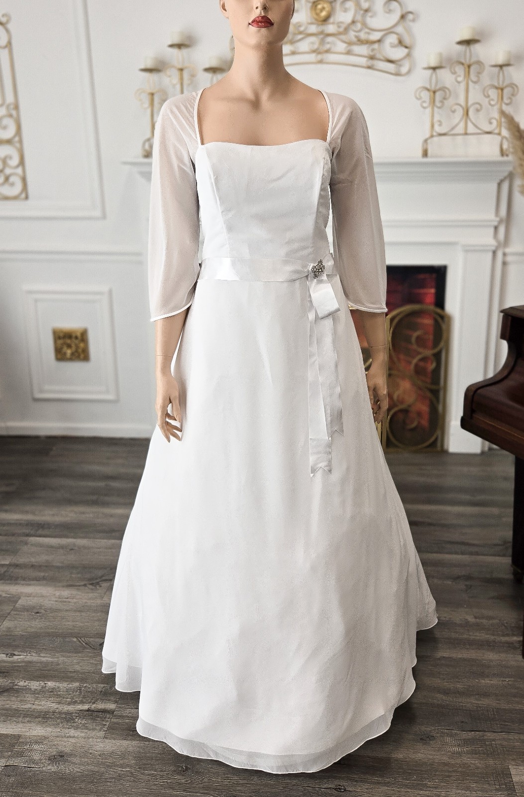Unbranded White Chiffon Style 9777 3/4 Sleeve Wedding Dress sz 24