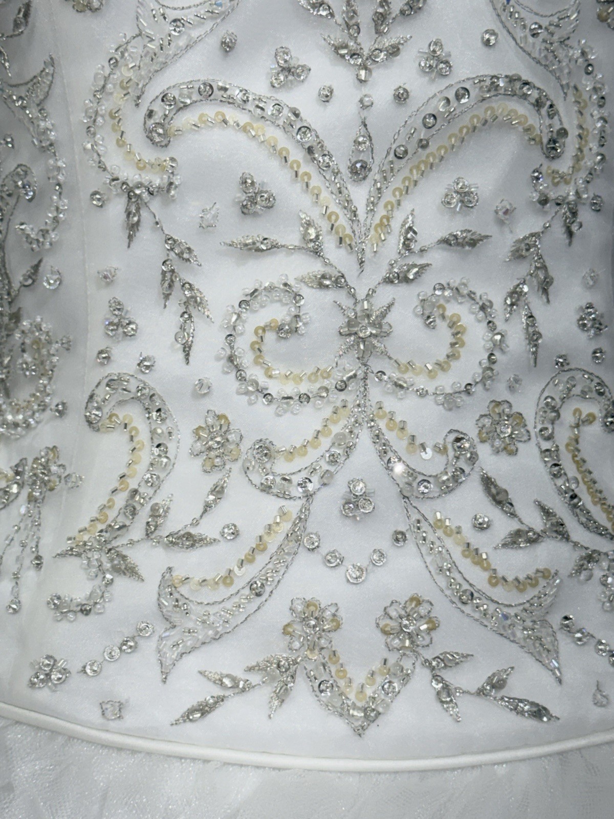 Moonlight Sz 8 White Strapless Beaded Bodice Tiered Layered Tulle Wedding Dress