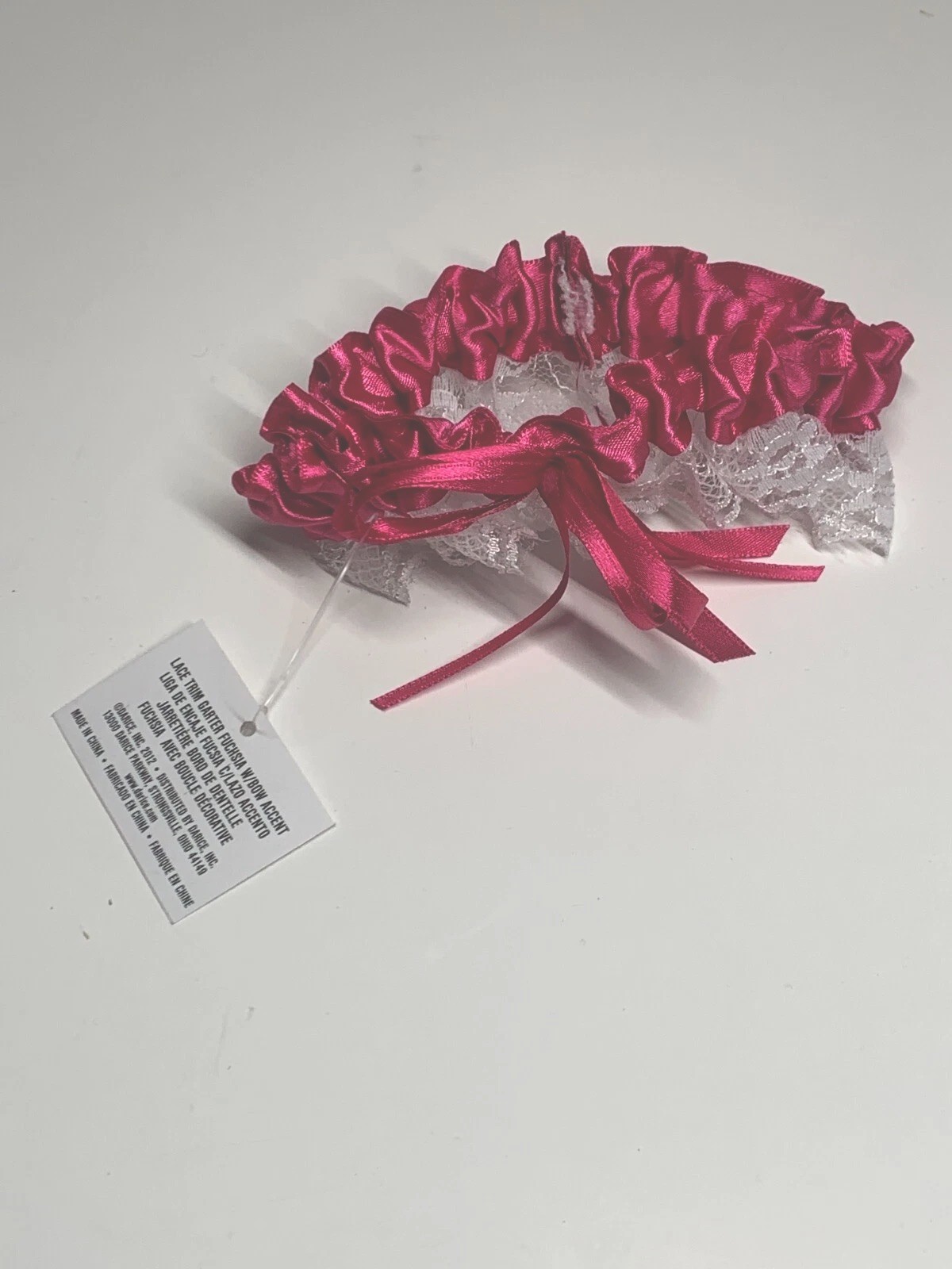 Fuchsia Satin Pink with White Lace Trim Wedding Garter