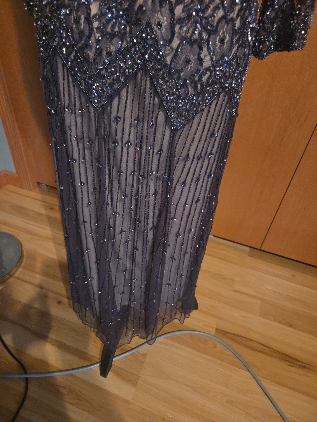 Pisarro Nights Beaded Mesh Gown Petite Sz 10 Petite Silver Wedding New Years