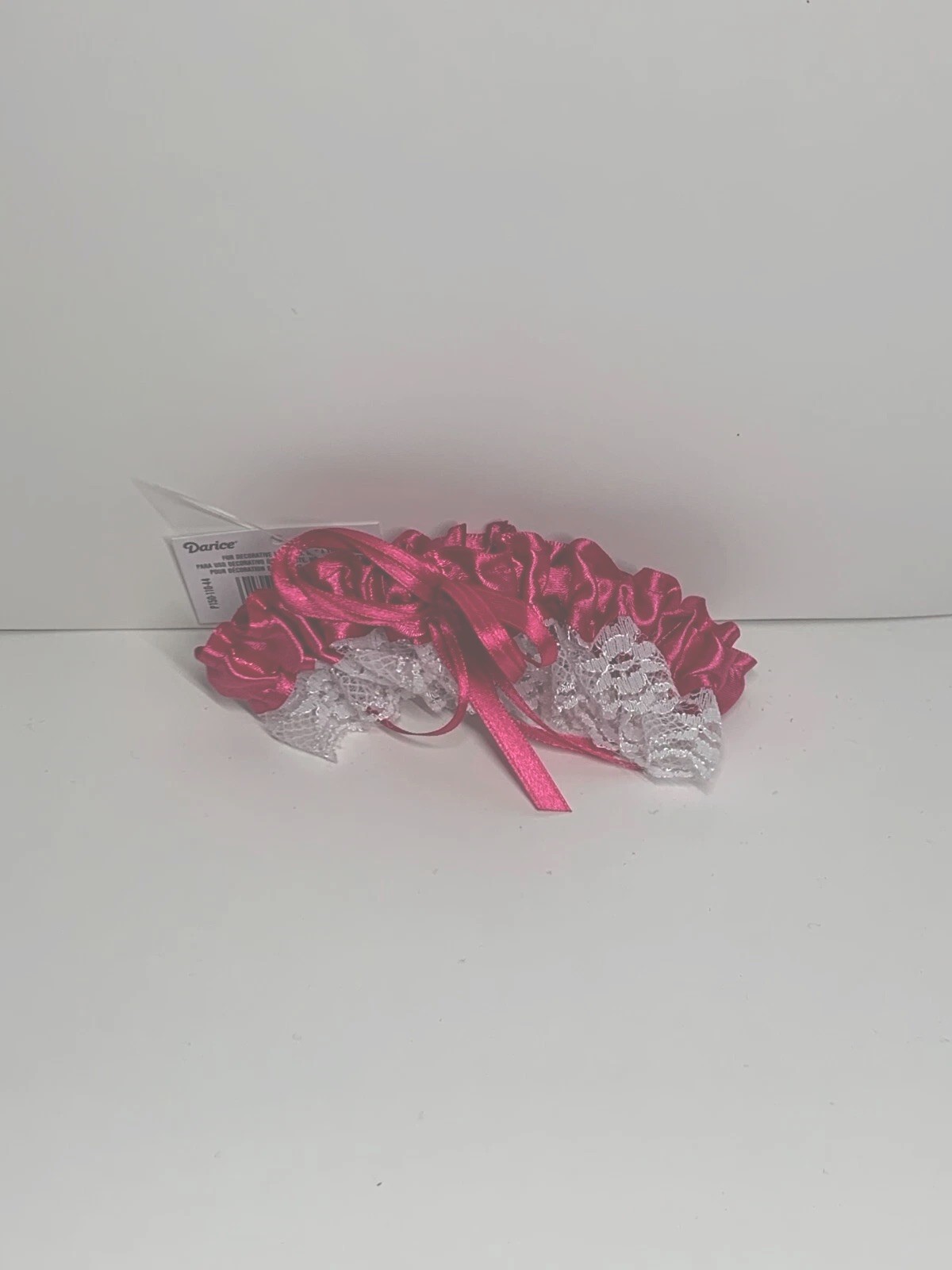 Fuchsia Satin Pink with White Lace Trim Wedding Garter