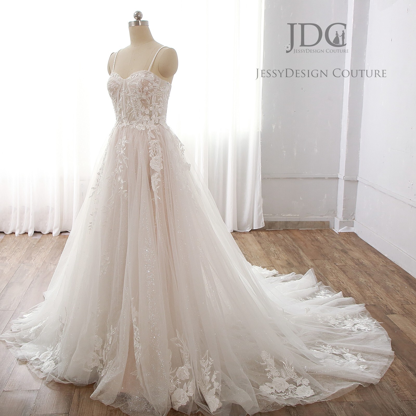 Fairytale Lace Wedding Dress Ball Gown Custom made 2-28W Illusion Corset Glitzer