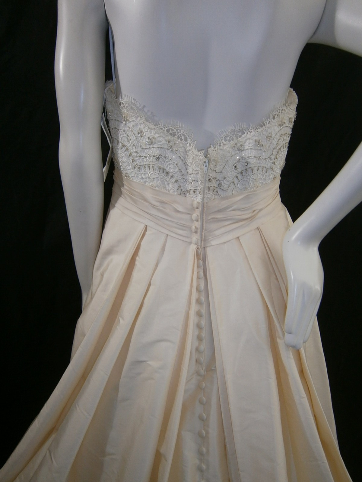 M V Couture Wedding Dress 10 Champagne Ivory Silk Mikado Lace Strapless NEW