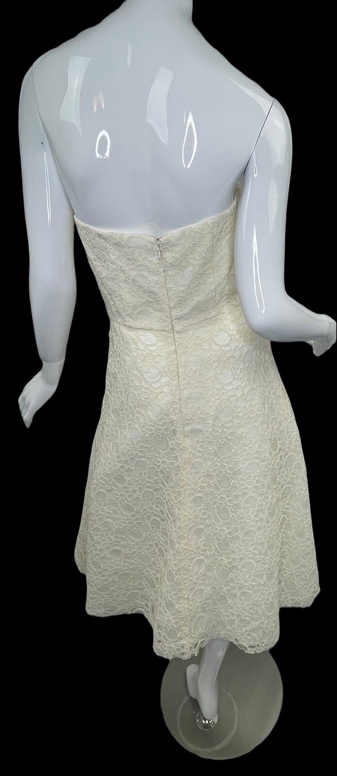 Bari Jay Sz 6 Tea Length Ivory Wedding Dress Strapless Tulle Retro Fit and Flare
