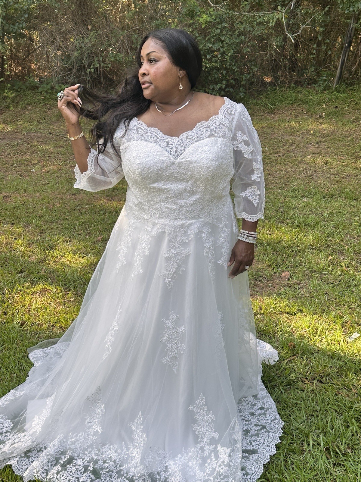 Vintage Lace Tulle Long Sleeve Bridal Dress Handmade/Unbranded