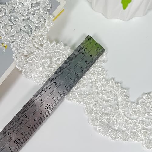 2yard Embroidered Lace Trim with Sequins and Beads,Floral Lace Pattern C 2yards