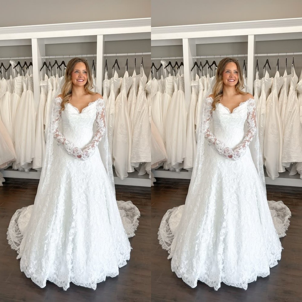 Gorgeous Wedding Dresses With Cape Lace Long Sleeves A Line Beach Bridal Gowns
