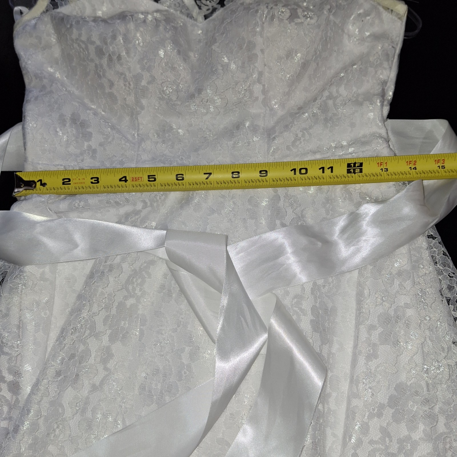 XS Lace Wedding Formal Cocktail Confirmation Homecoming Dress White w Ivory Trim